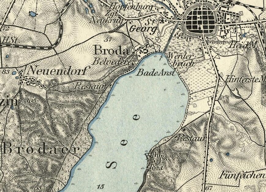 Abb. 4. Behm’s Höhe ist als Aussichtspunkt bereits auf dem preußischen Messtischblatt von 1892 verzeichnet. 