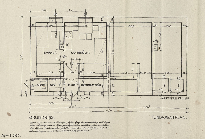 Abb. 3. Max Krüger, Entwurf für ein Behelfsheim des Deutschen Wohnungshilfswerks Typ „A“, Ausschnitt, Grundriss, 1944. 