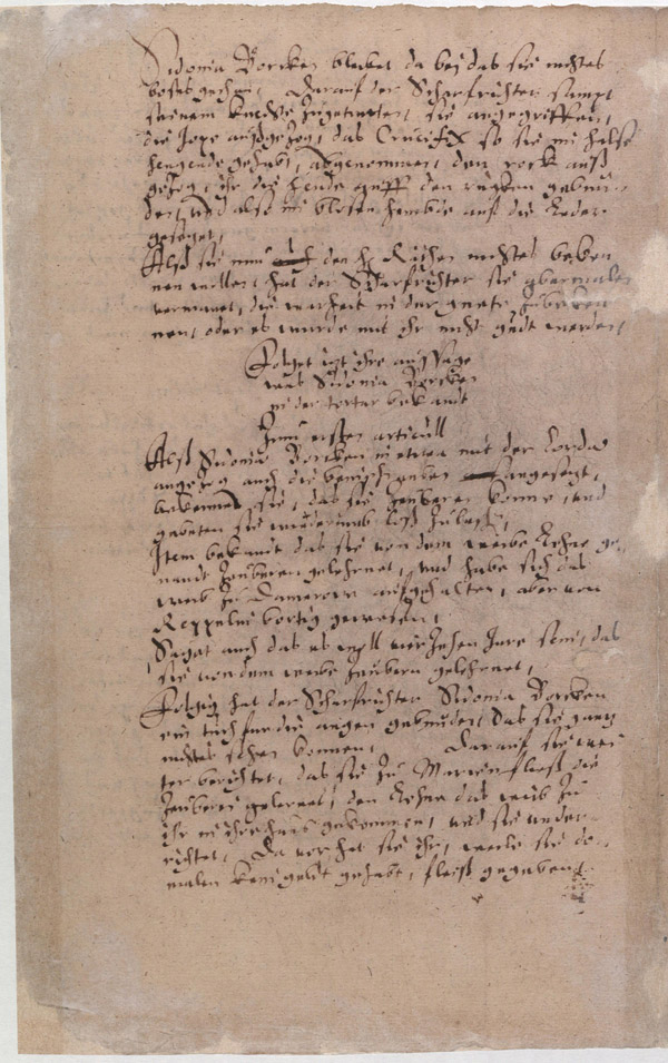 Bild 3: Sidonias erstes peinliches Verhör, hier: Beschreibung der Folter. Landesarchiv Greifswald Rep. 40 II Nr. 37 Teil 1 fol. 94v. 