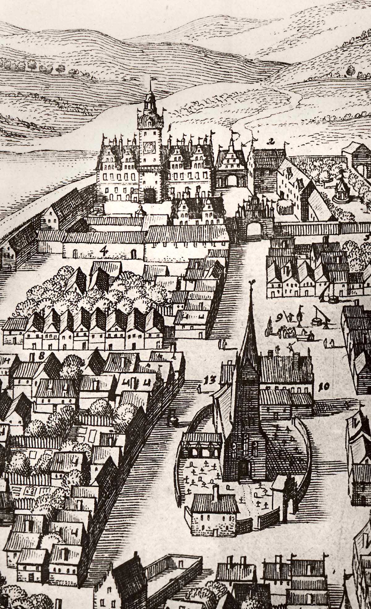 Download: Abb. 1. Stadtansicht von Barth, Detailansicht mit Papenhof, Marienkirche und Schloss, nach Merian, um 1650. Abb. 1. Stadtansicht von Barth, Detailansicht mit Papenhof, Marienkirche und Schloss, nach Merian, um 1650.
