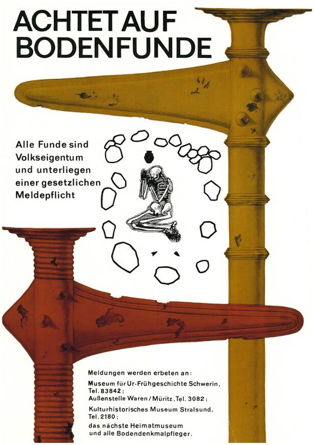 Abb. 4: Plakat „Achtet auf Bodenfunde“, 1970er Jahre, Museum für Ur- und Frühgeschichte Schwerin. 