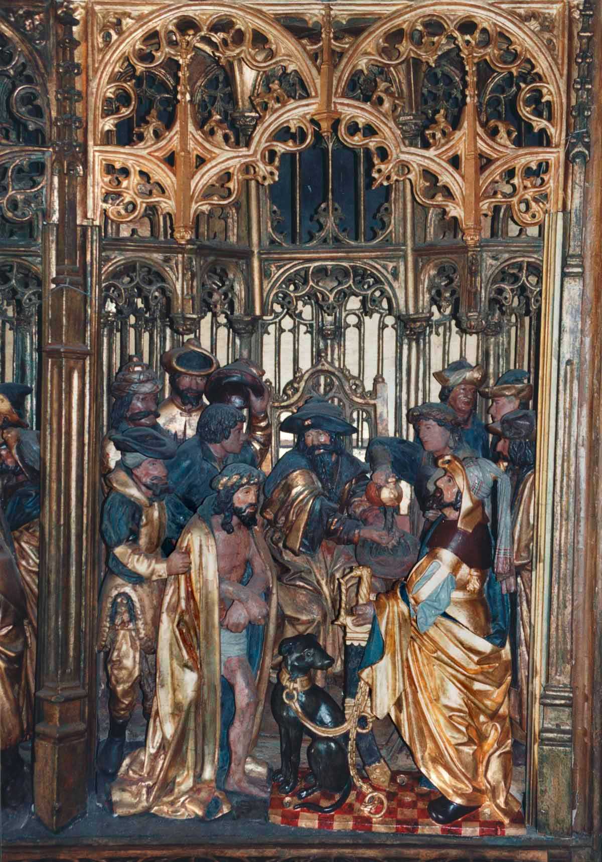 Download: Abb. 3. Güstrow, Lkr. Rostock, St. Marien, Bormanaltar, restaurierte Figur mit Hund nach Abnahme der Übermalungen und partieller Neufassung. Der Rest der Szene ist zu diesem Zeitpunkt noch nicht restauriert. Volker Ehlich, Brodowin Abb. 3. Güstrow, Lkr. Rostock, St. Marien, Bormanaltar, restaurierte Figur mit Hund nach Abnahme der Übermalungen und partieller Neufassung. Der Rest der Szene ist zu diesem Zeitpunkt noch nicht restauriert.