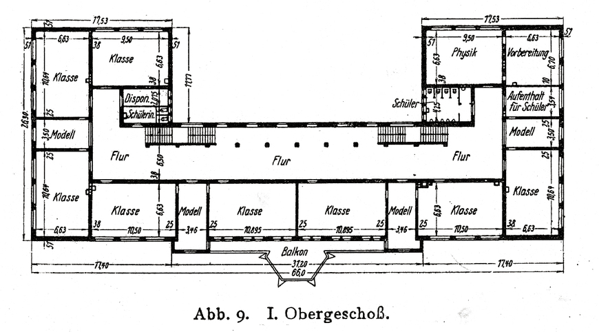 Abb. 6. Städtische Gewerbeschule Rostock, erstes Obergeschoss. Der Neubau, 9. Jg., Heft 11, Berlin 1927. 