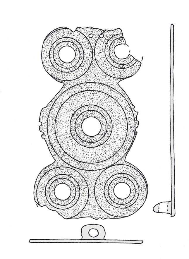 Abb. 3: Bronzene Plattenfibel. Schönfeld, Lkr. Mecklenburgische Seenplatte, Fundplatz 13. M. 1:1. (Zeichnung: LAKD-MV/LA, G. Uhlig) 