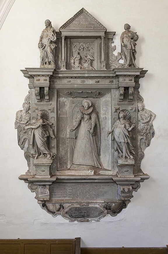 Abb. 7: Vilmnitz, Stadt Putbus, Lkr. Vorpommern-Rügen, Kirche St. Maria Magdalena, das Epitaph der Anna Maria von Putbus, 2022. 
