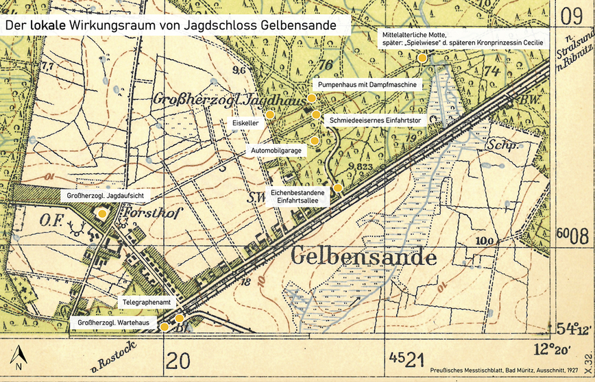 Download: Abb. 7. Gelbensande, Lkr. Rostock, Das Jagdhaus steht nicht für sich allein, sondern ist in ein funktionales Netz eingebunden. Hierzu gehören technische Nebengebäude, wie zum Beispiel ein Pumpenhaus, aber auch Erinnerungsorte, die an die Jugendzeit der Kronprinzessin Cecilie anknüpfen (vgl. Spielwiese). (LAKD-MV, LD, J. Müller, 2023) Abb. 7. Gelbensande, Lkr. Rostock, Das Jagdhaus steht nicht für sich allein, sondern ist in ein funktionales Netz eingebunden. Hierzu gehören technische Nebengebäude, wie zum Beispiel ein Pumpenhaus, aber auch Erinnerungsorte, die an die Jugendzeit der Kronprinzessin Cecilie anknüpfen (vgl. Spielwiese).