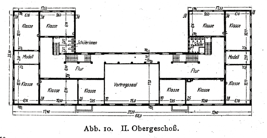 Abb. 7. Städtische Gewerbeschule Rostock, zweites Obergeschoss. Der Neubau, 9. Jg., Heft 11, Berlin 1927. 
