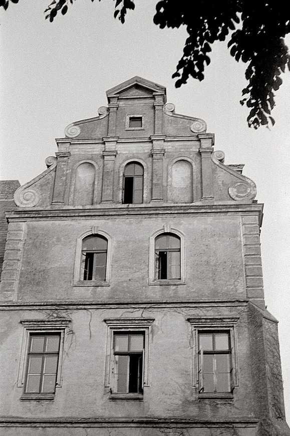 Download: Abb.9. Lüssow, Lkr. Vorpommern-Greifswald, Gutshaus, Parkseite, Giebel, 1963. (Foto: LAKD MV/LD Niendorf) Abb.9. Lüssow, Lkr. Vorpommern-Greifswald, Gutshaus, Parkseite, Giebel, 1963.
