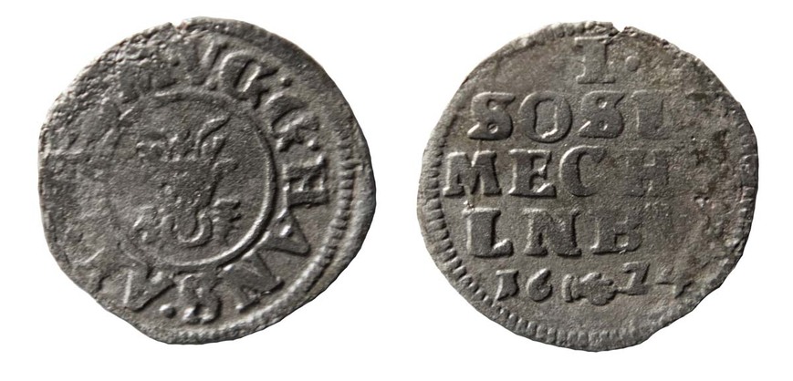 Abb. 15: Anklam, Lkr. Vorpommern-Greifswald. Sechsling von 1624 aus Mecklenburg-Güstrow, Vorder- und Rückansicht (Durchmesser 17 mm). 