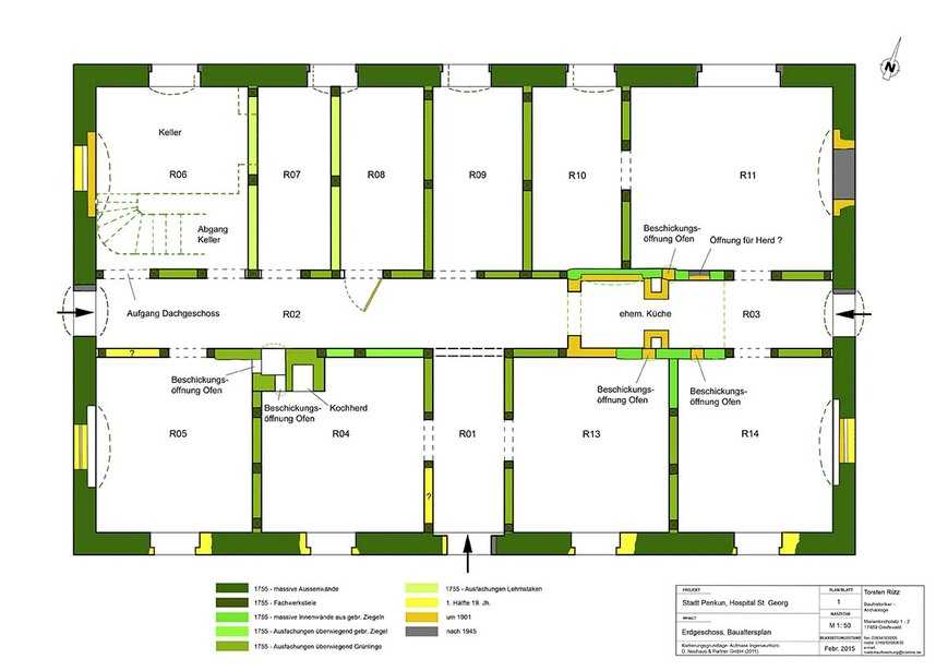 Download: Abb. 2. Penkun, Lkr. Vorpommern-Greifswald, Hospital St. Georg, Grundriss Erdgeschoss, Baualtersplan, 2015. T. Rütz, Greifswald Abb. 2. Penkun, Lkr. Vorpommern-Greifswald, Hospital St. Georg, Grundriss Erdgeschoss, Baualtersplan, 2015.