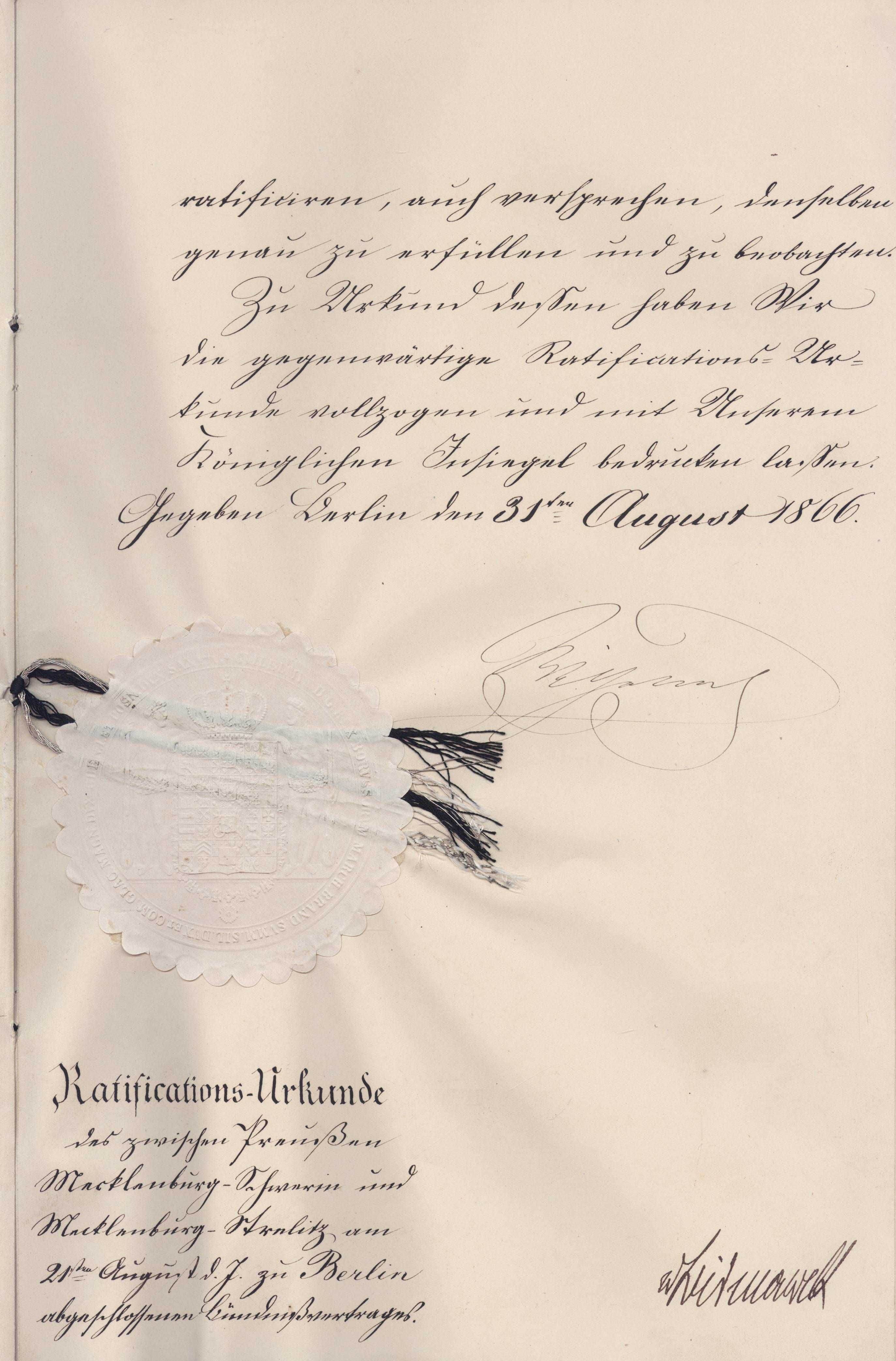 Abb. 2: Unterschriften auf der Ratifikationsurkunde von 1866 