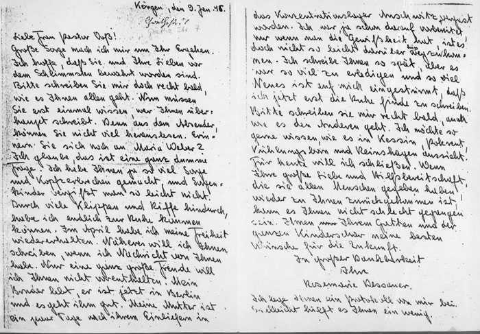 Dankesbrief von Rosemarie Dessauer an Anni Voß; Pfarrarchiv Belitz 