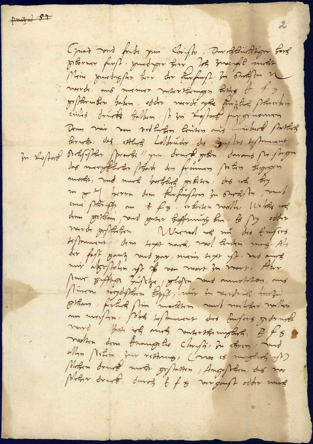 Download: Brief Martin Luthers an Herzog Heinrich V. von Mecklenburg, erste Briefseite Brief Martin Luthers an Herzog Heinrich V. von Mecklenburg, erste Briefseite