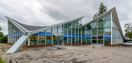 Rostock, Libellenweg 3, ehemaliger Pavillon des Bauwesens von 1966, (A. Bötefür, Schwerin, 2023).