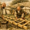 Wie in der Slawenzeit: Arbeiten mit Holz. Illustration [Ausschnitt]: Loki.