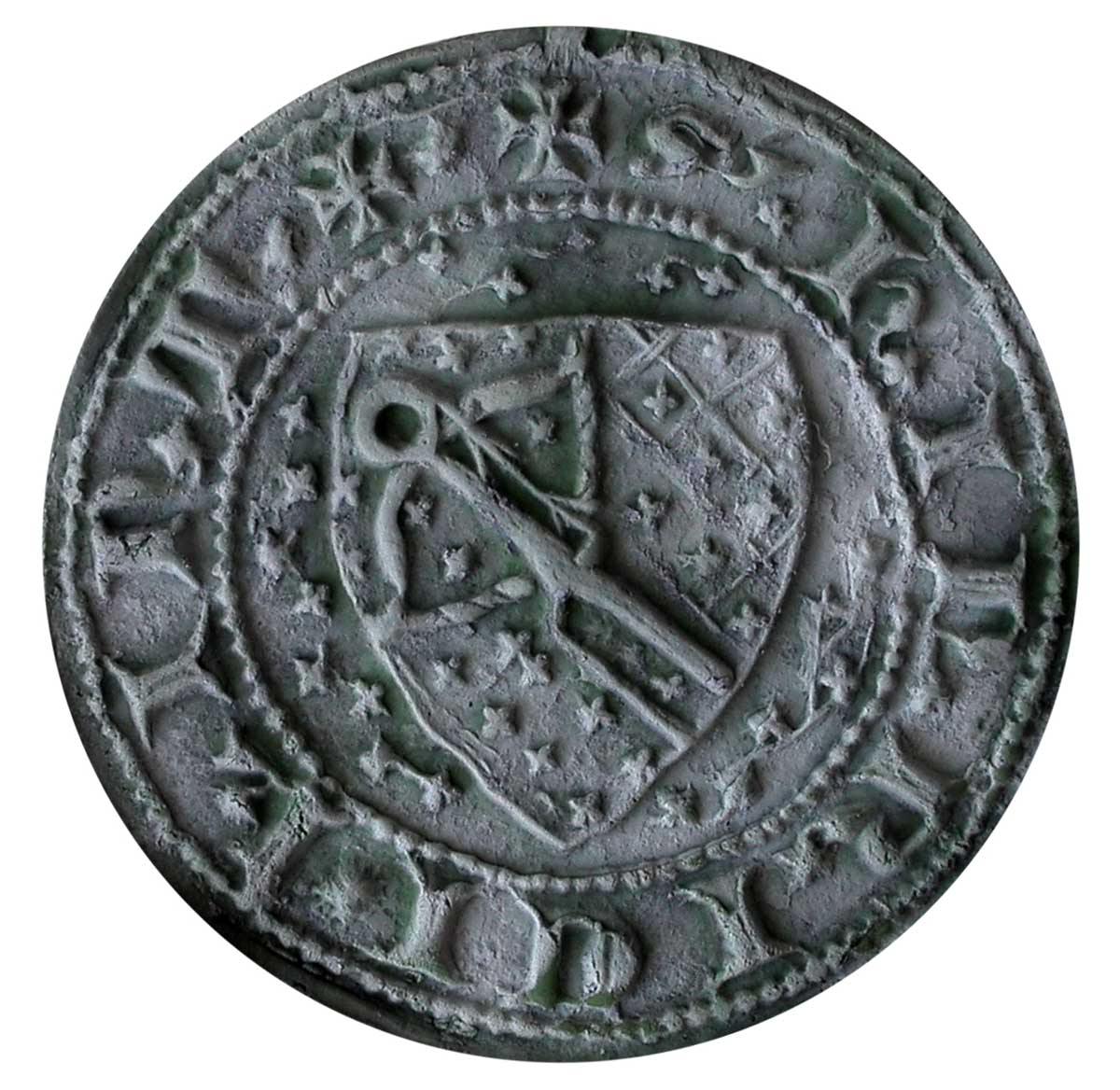 Abbildung 2: Dambeck bei Röbel, Lkr. Mecklenburgische Seenplatte. Siegelstempel des Hinricus (Heinrich) Kint, zweite Hälfte 13. bis erste Hälfte 14. Jahrhunderts, moderner Abdruck. 