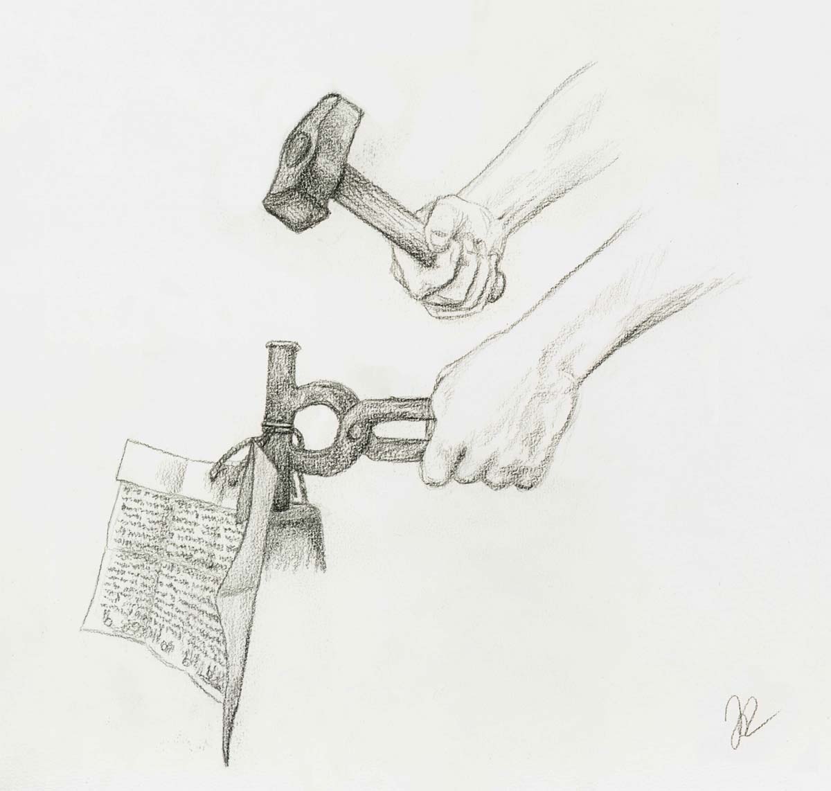 Abb. 2: Rekonstruktionszeichnung zur Anfertigung eines zweiseitigen Bleisiegels mit Hilfe eines Boulloterions.