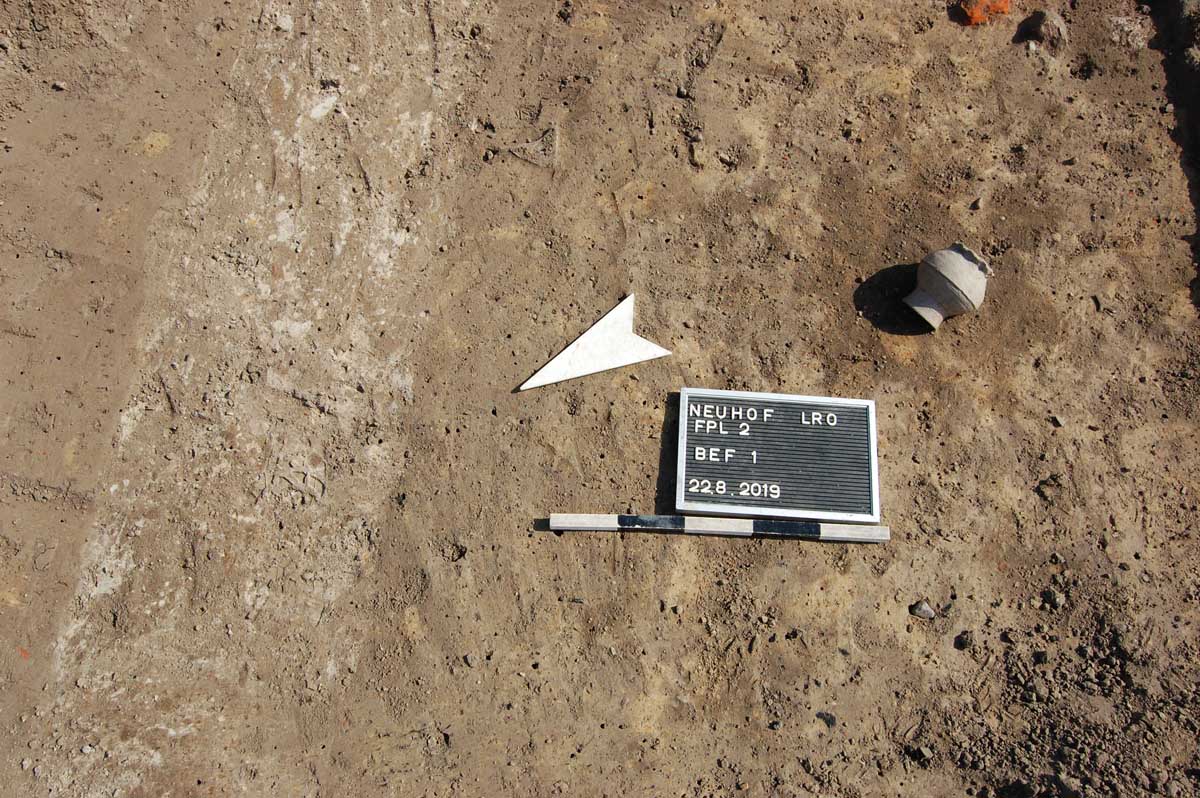 Abb. 3: Neuhof, Lkr. Vorpommern-Rügen, Fpl. 2. Münzschatz 2 in situ. Foto: LAKD M-V, Landesarchäologie, Jens Ulrich. Abb. 3: Neuhof, Lkr. Vorpommern-Rügen, Fpl. 2. Münzschatz 2 in situ.