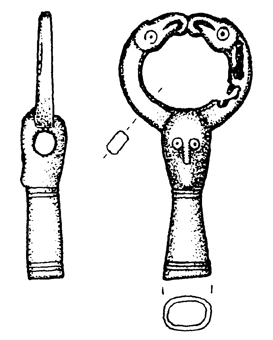 Abb. 4: Kopf mit einander zugewandten Vogelköpfen auf einem Gerätegriff (?) aus Gåtebo, Öland. Nach Callmer 1983, 80 Abb. 6. Abb. 4: Kopf mit einander zugewandten Vogelköpfen auf einem Gerätegriff (?) aus Gåtebo, Öland. Nach Callmer 1983, 80 Abb. 6.