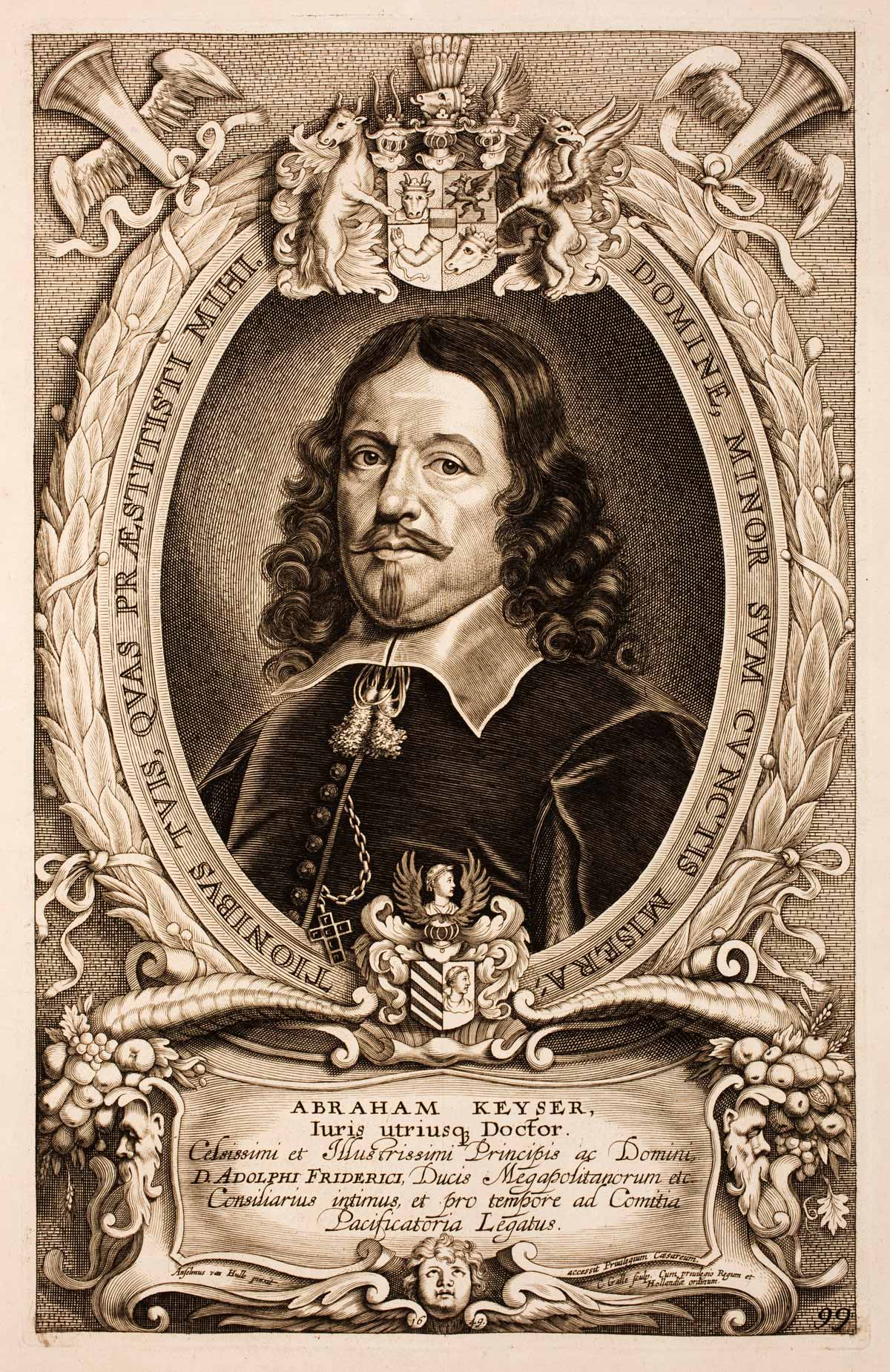 Abb. 3: Porträt Abraham Keysers. Kupferstich von Cornelius Galle d. J. nach einem Gemälde von Anselm van Hulle, 1649 (https://commons.wikimedia.org/wiki/File:Anselmus-van-Hulle-Hommes-illustres_MG_0526.tif, Lizenz Creative Commons CC0 1.0) Abb. 3: Porträt Abraham Keysers. Kupferstich von Cornelius Galle d. J. nach einem Gemälde von Anselm van Hulle, 1649