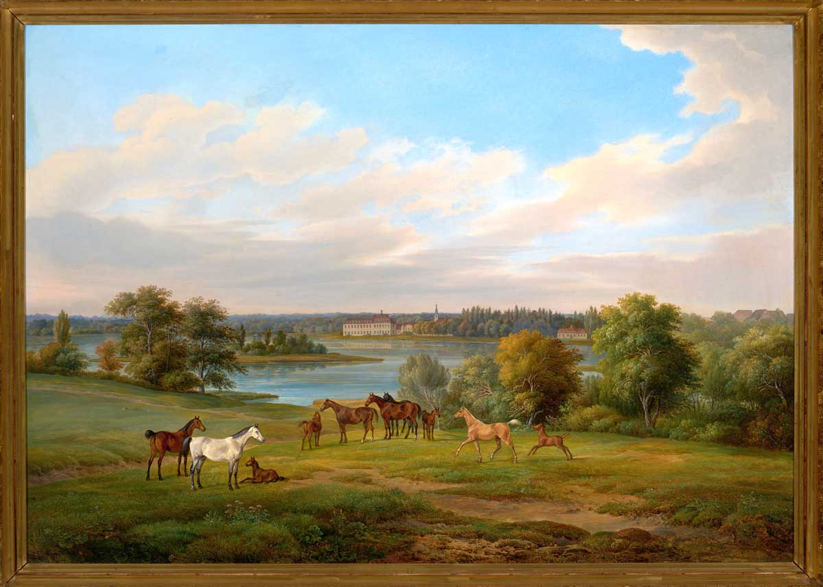 Abb. 3: Das Gestüt der gräflich Plessenschen Pferdezucht vor Schloss Ivenack. Ölgemälde von Albrecht Adam (um 1830). © Jürgen und Elisabeth Rasmus Stiftung Hamburg Abb. 3: Das Gestüt der gräflich Plessenschen Pferdezucht vor Schloss Ivenack. Ölgemälde von Albrecht Adam (um 1830).