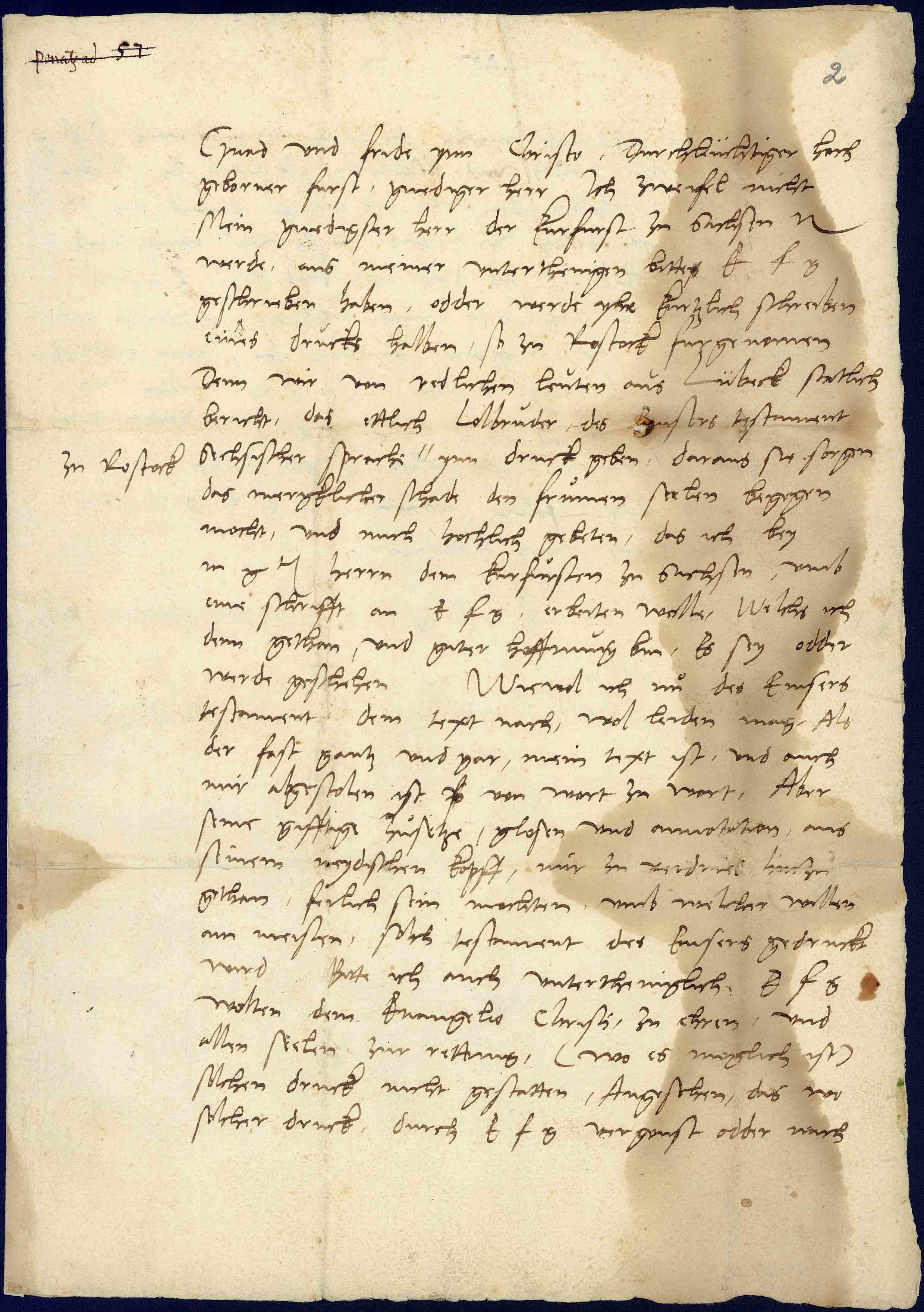 Brief Martin Luthers an Herzog Heinrich V. von Mecklenburg - erste Seite