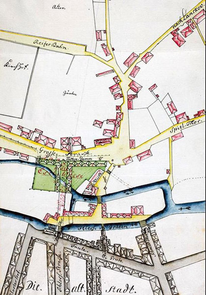 Lageplan Schweriner Vorstadt von 1804 Quelle: LAKD MV/LHA, Stadtarchiv Schwerin Lageplan Schweriner Vorstadt von 1804