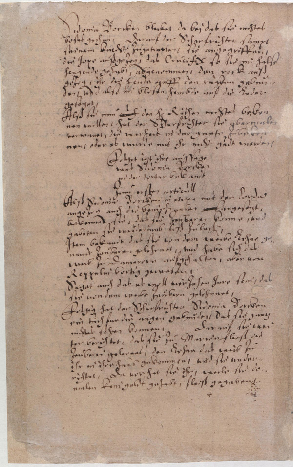 Bild 3: Sidonias erstes peinliches Verhör, hier: Beschreibung der Folter. Landesarchiv Greifswald Rep. 40 II Nr. 37 Teil 1 fol. 94v. Rep40II_Nr37_1 Bild 3: Sidonias erstes peinliches Verhör, hier: Beschreibung der Folter. Landesarchiv Greifswald Rep. 40 II Nr. 37 Teil 1 fol. 94v.