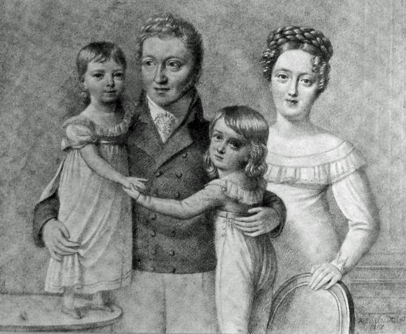 Friedrich Ludwig mit seinen Kindern Marie, Albrecht und Helene