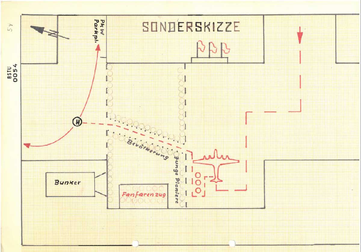 Abb. 13. Sonderskizze mit Ausgestaltung des Flugplatzes Pütnitz für den Staatsbesuch.